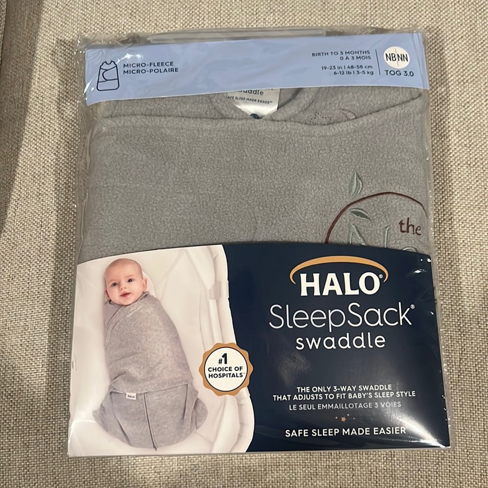 Gray NB micro fleece halo swaddle